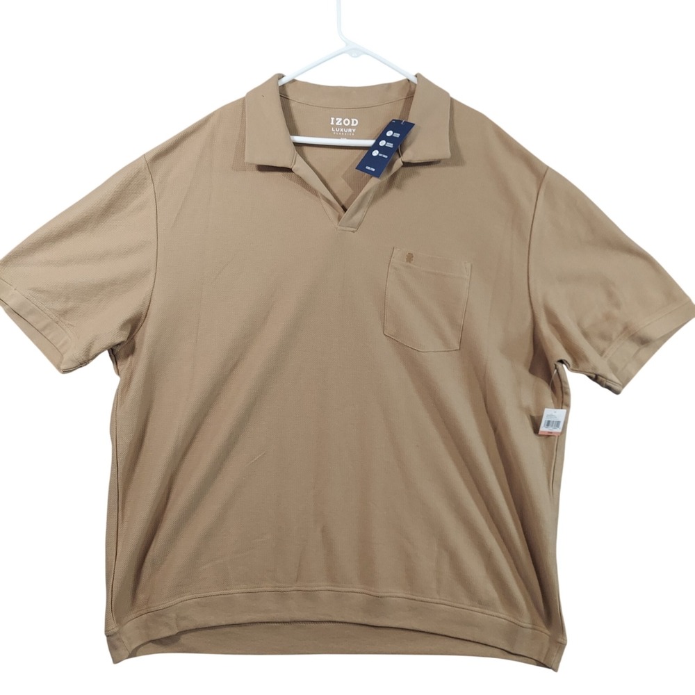 IZOD Polo Shirt Men 3XB Tan Luxury Classics Cotton Johnny Collar Pocket